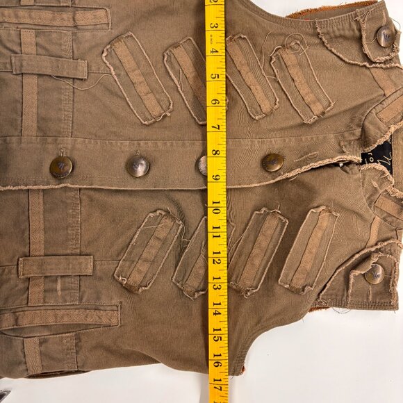 Khaki Utilitarian Army Military Look Vest by Nitrogen Size S Distressed - Picture 13 of 15